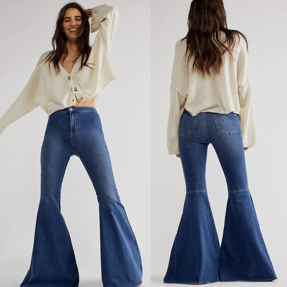Free People We The Free Just Float On Flare High Rise Raw Hem Jeans, Jericho, 27